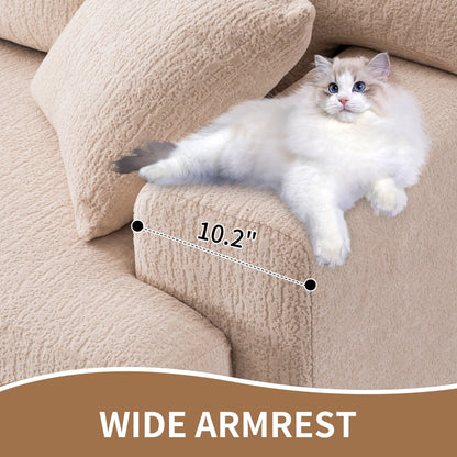 Canapé modulaire 4 places en chenille à grain de bois moderne avec 2 oreillers pour salon et appartement