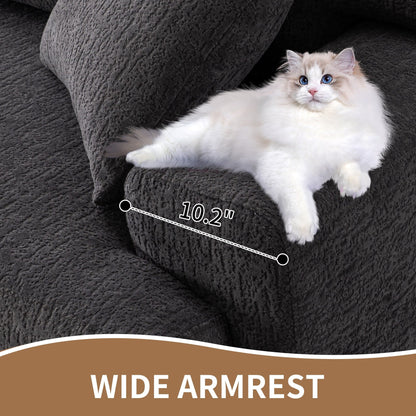 Canapé modulaire 4 places en chenille à grain de bois moderne avec 2 oreillers pour salon et appartement