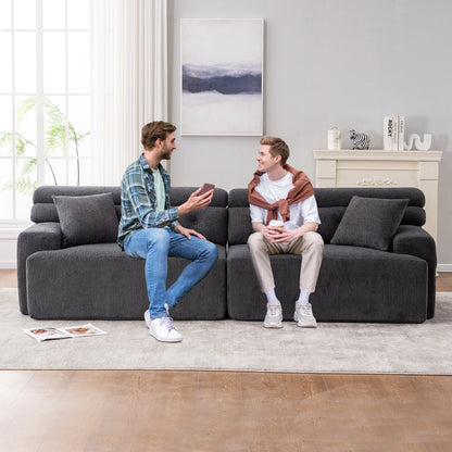 Canapé modulaire 4 places en chenille à grain de bois moderne avec 2 oreillers pour salon et appartement