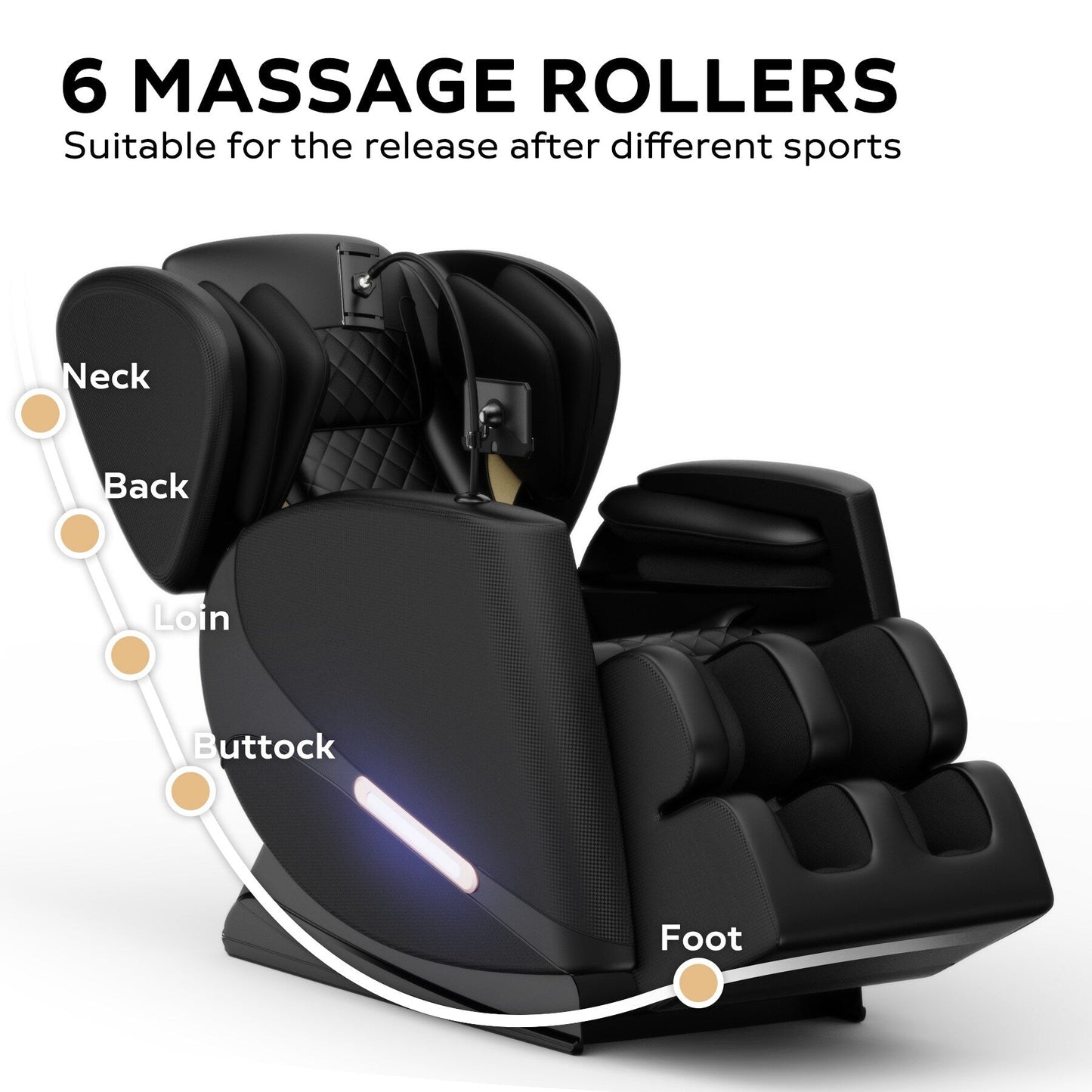 Fauteuil de massage complet du corps à gravité zéro moderne, fauteuil en cuir PU avec chauffage, thérapie par airbag et Bluetooth, repose-pieds réglable
