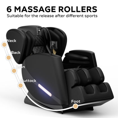 Fauteuil de massage complet du corps à gravité zéro moderne, fauteuil en cuir PU avec chauffage, thérapie par airbag et Bluetooth, repose-pieds réglable