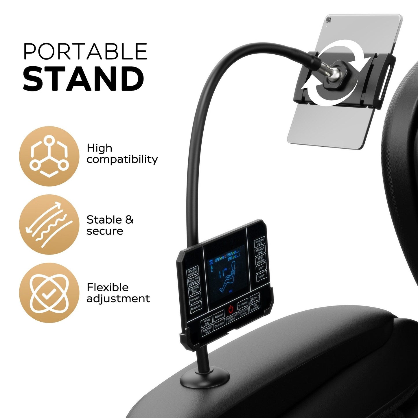 Fauteuil de massage complet du corps à gravité zéro moderne, fauteuil en cuir PU avec chauffage, thérapie par airbag et Bluetooth, repose-pieds réglable