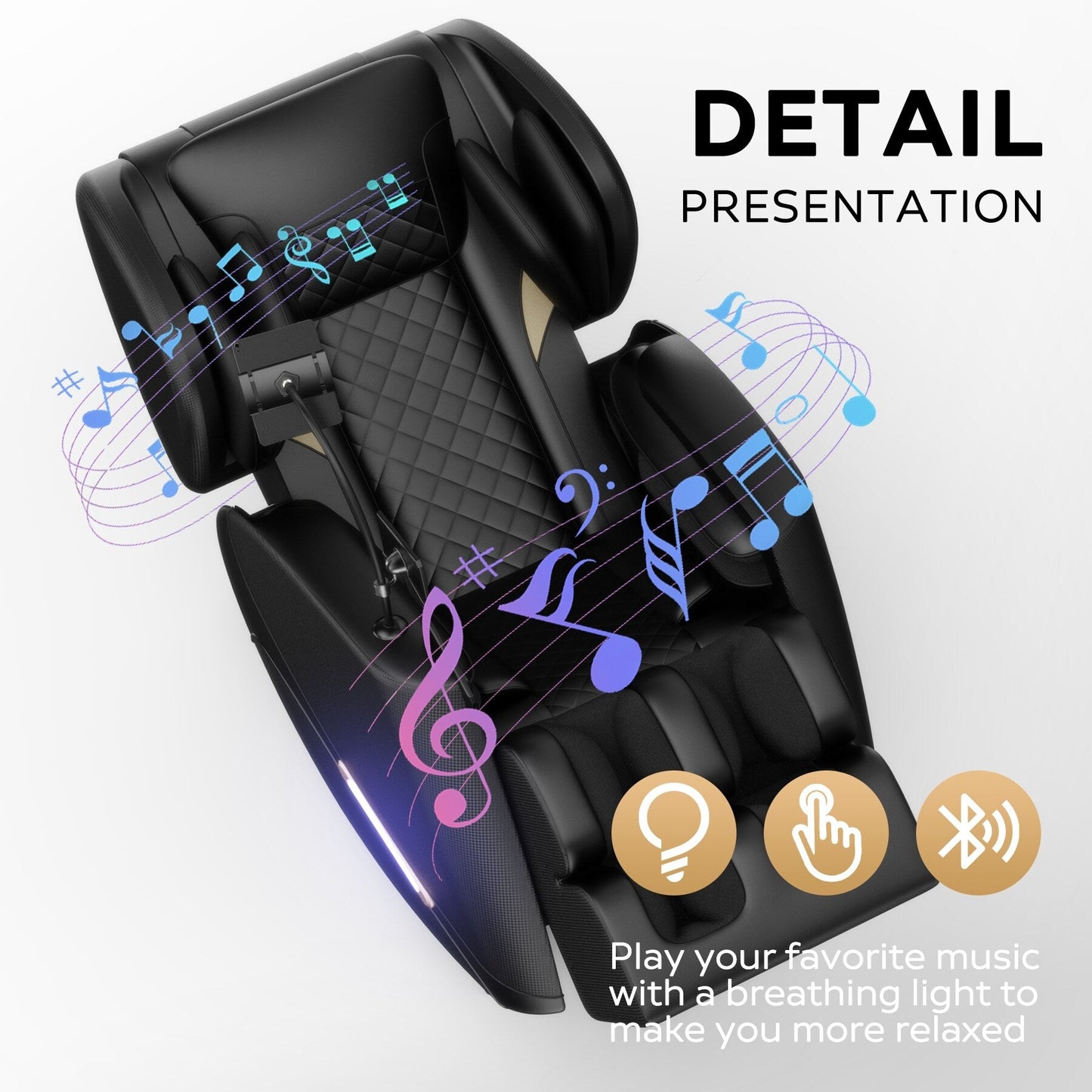 Fauteuil de massage complet du corps à gravité zéro moderne, fauteuil en cuir PU avec chauffage, thérapie par airbag et Bluetooth, repose-pieds réglable