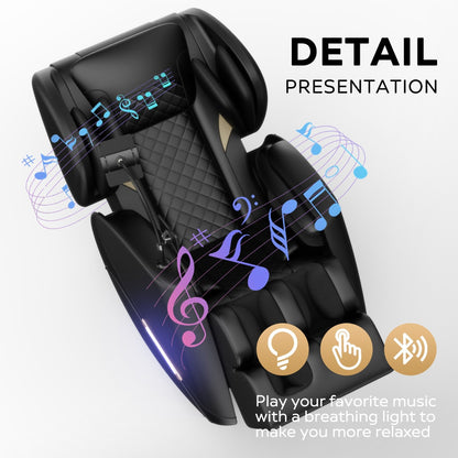 Fauteuil de massage complet du corps à gravité zéro moderne, fauteuil en cuir PU avec chauffage, thérapie par airbag et Bluetooth, repose-pieds réglable