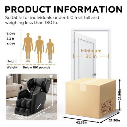 Fauteuil de massage complet du corps à gravité zéro moderne, fauteuil en cuir PU avec chauffage, thérapie par airbag et Bluetooth, repose-pieds réglable