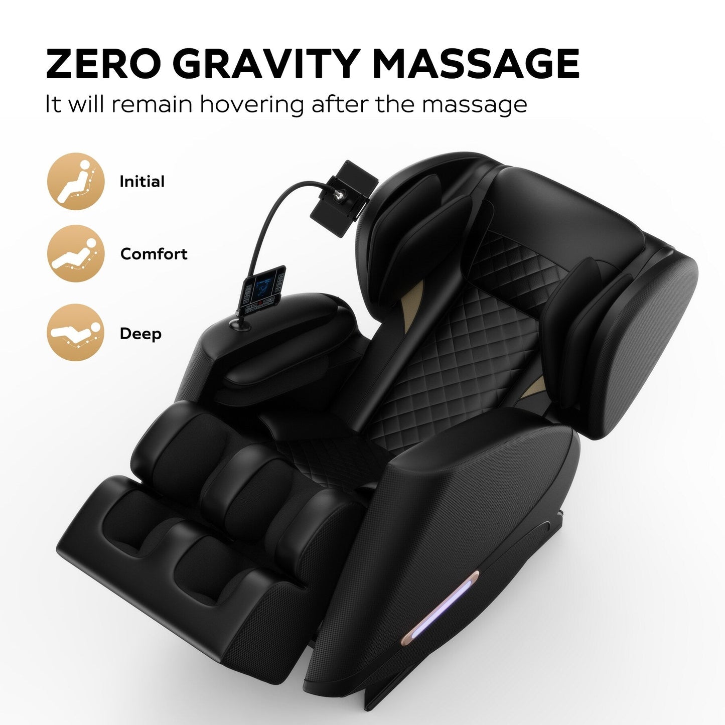 Fauteuil de massage complet du corps à gravité zéro moderne, fauteuil en cuir PU avec chauffage, thérapie par airbag et Bluetooth, repose-pieds réglable