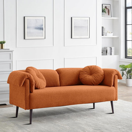 Canapé minimaliste moderne avec coussins et accoudoirs rembourrés, pieds en métal