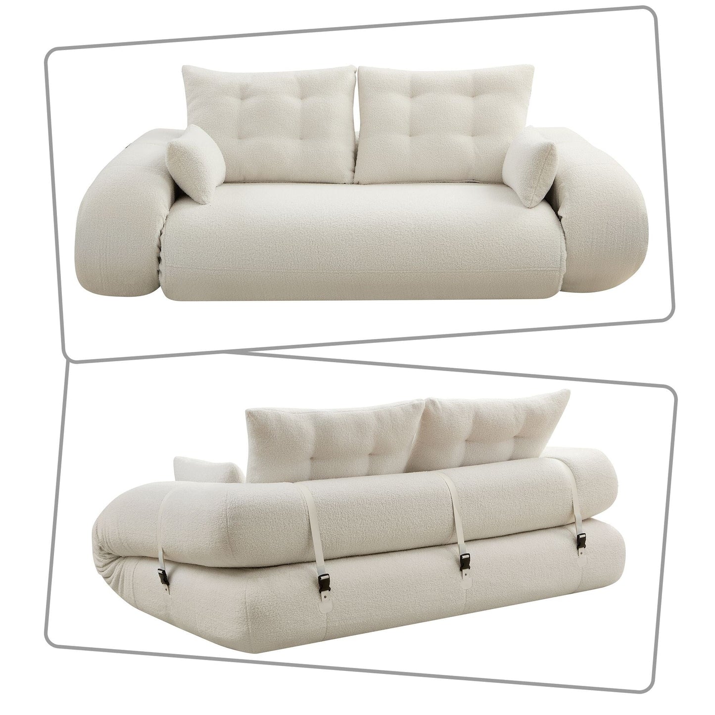 Canapé-lit convertible sans cadre de style moderne avec coussins et oreillers lombaires, rembourrage en mousse haute résilience