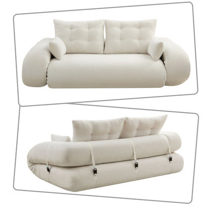 Canapé-lit convertible sans cadre de style moderne avec coussins et oreillers lombaires, rembourrage en mousse haute résilience