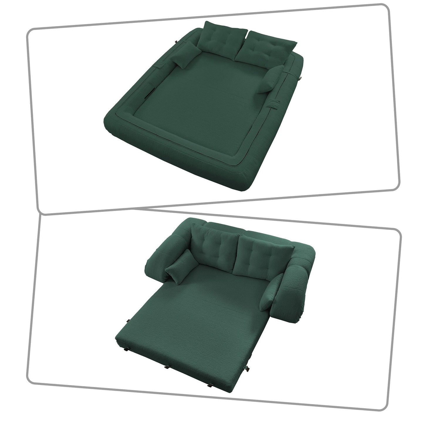 Canapé-lit convertible sans cadre de style moderne avec coussins et oreillers lombaires, rembourrage en mousse haute résilience