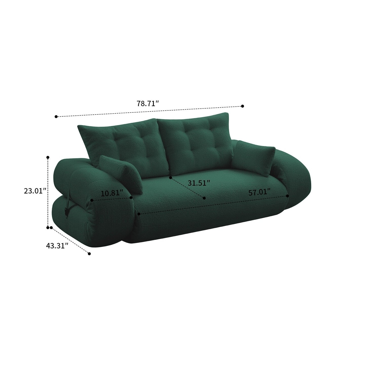 Canapé-lit convertible sans cadre de style moderne avec coussins et oreillers lombaires, rembourrage en mousse haute résilience