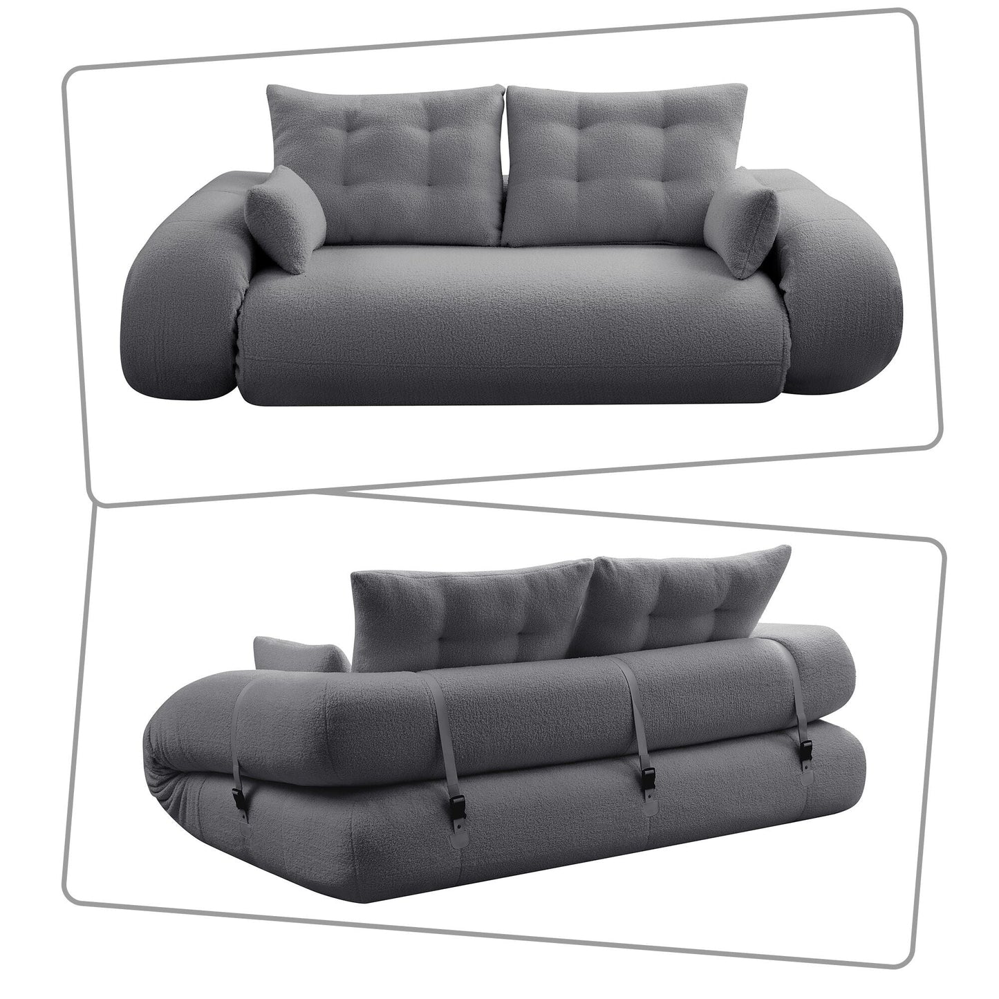 Canapé-lit convertible sans cadre de style moderne avec coussins et oreillers lombaires, rembourrage en mousse haute résilience