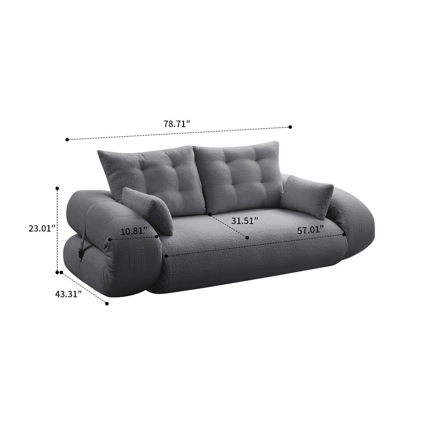 Canapé-lit convertible sans cadre de style moderne avec coussins et oreillers lombaires, rembourrage en mousse haute résilience