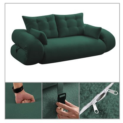 Canapé-lit convertible sans cadre de style moderne avec coussins et oreillers lombaires, rembourrage en mousse haute résilience