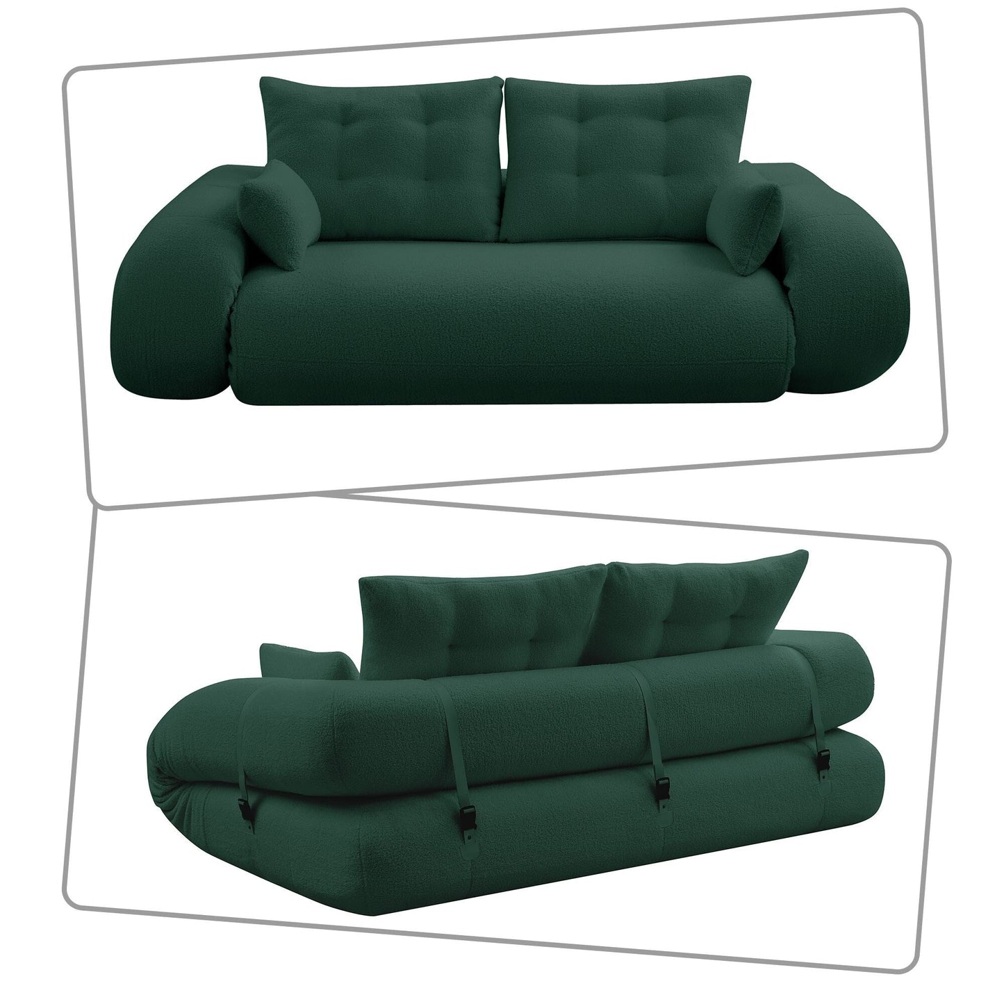 Canapé-lit convertible sans cadre de style moderne avec coussins et oreillers lombaires, rembourrage en mousse haute résilience