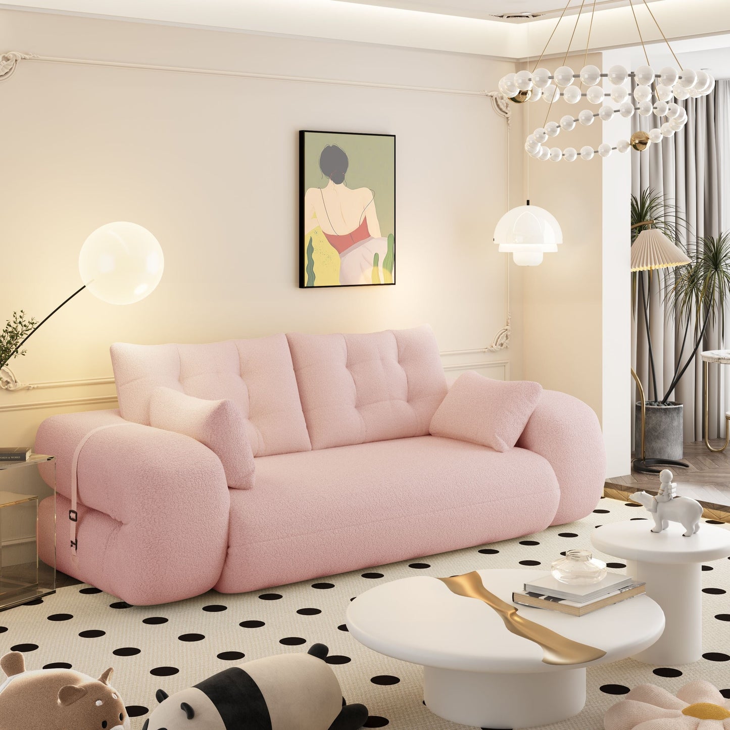 Canapé-lit convertible sans cadre de style moderne avec coussins et oreillers lombaires, rembourrage en mousse haute résilience