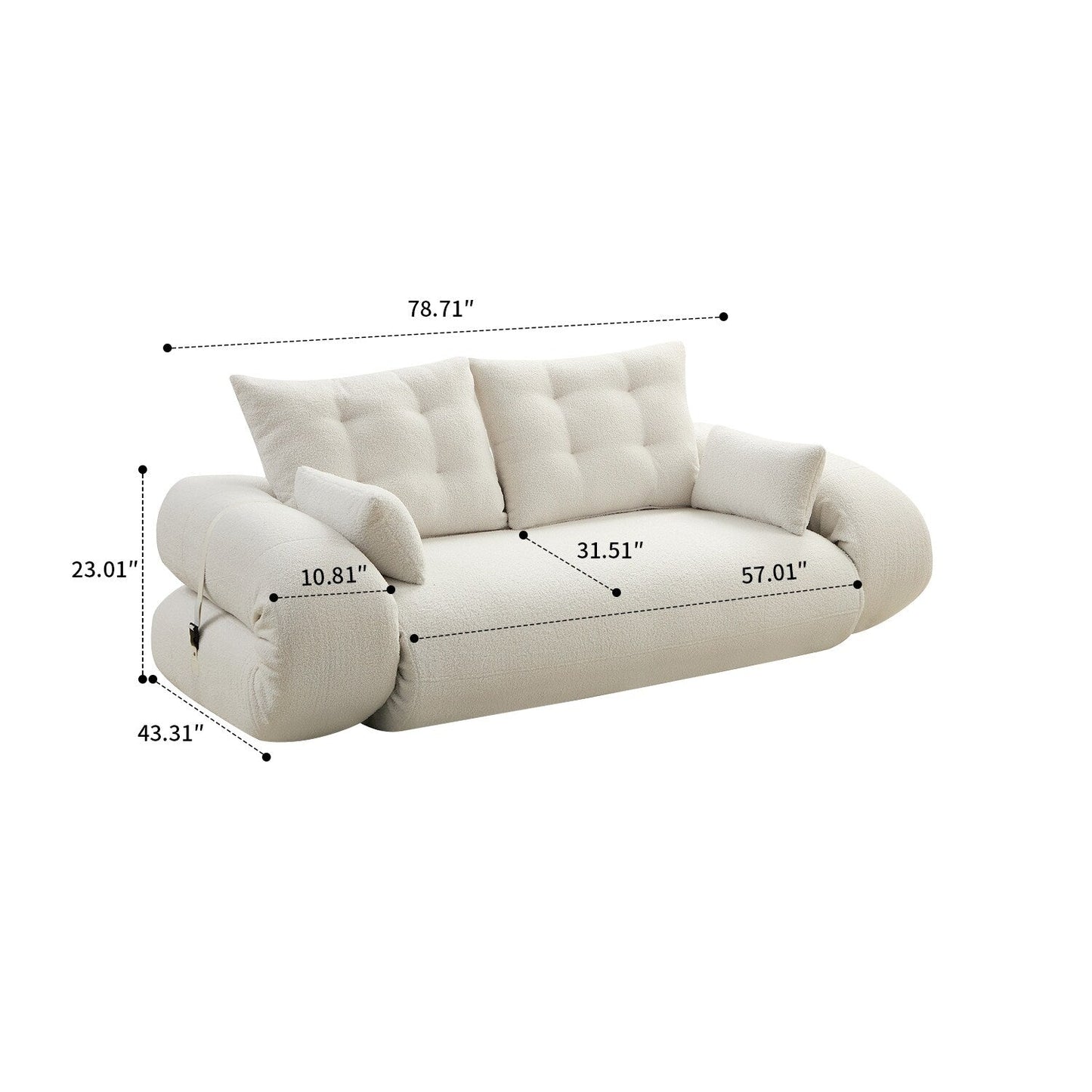 Canapé-lit convertible sans cadre de style moderne avec coussins et oreillers lombaires, rembourrage en mousse haute résilience