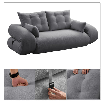 Canapé-lit convertible sans cadre de style moderne avec coussins et oreillers lombaires, rembourrage en mousse haute résilience