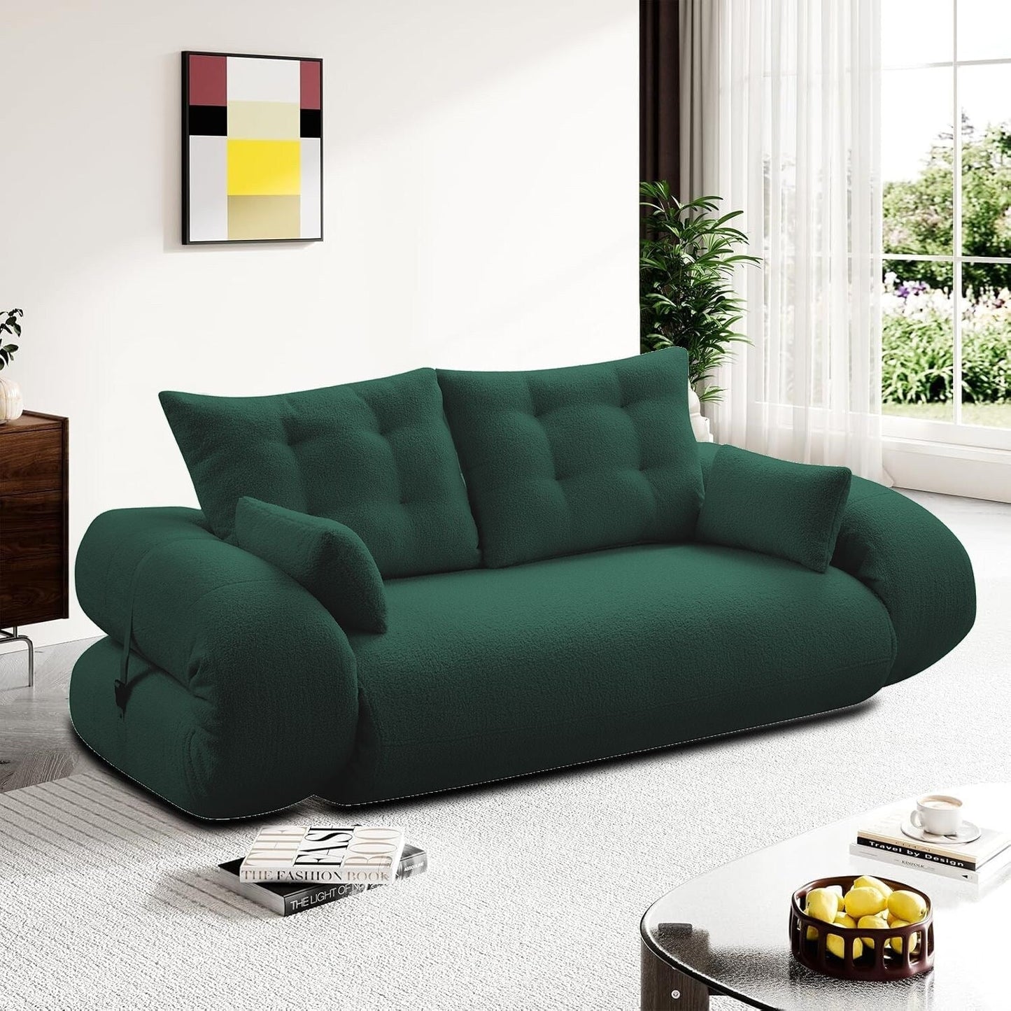 Canapé-lit convertible sans cadre de style moderne avec coussins et oreillers lombaires, rembourrage en mousse haute résilience