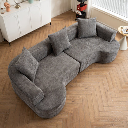 Canapé incurvé de style moderne, canapé en velours côtelé moelleux avec 3 oreillers, canapé en tissu incurvé super lisse pour salon Gris
