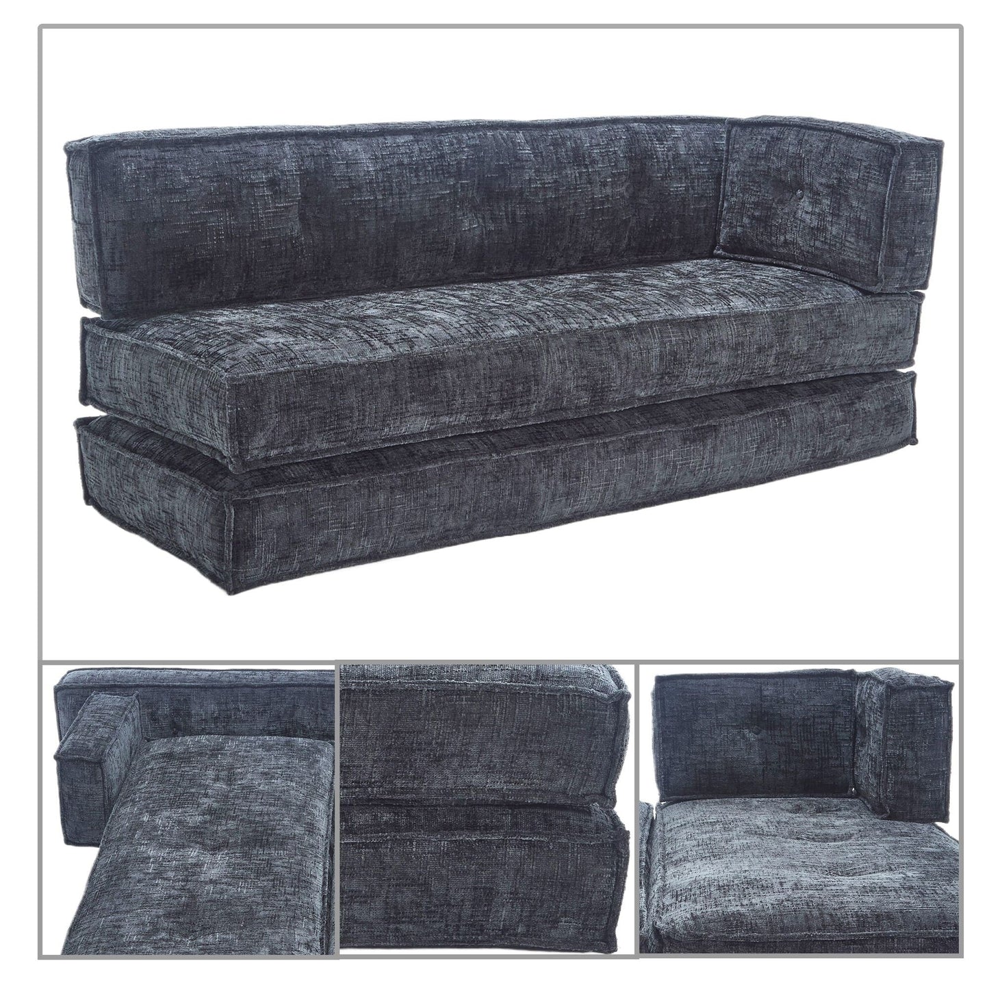 Canapé sans cadre de style moderne avec poches latérales de rangement et rembourrage en mousse haute résilience, tissu chenille