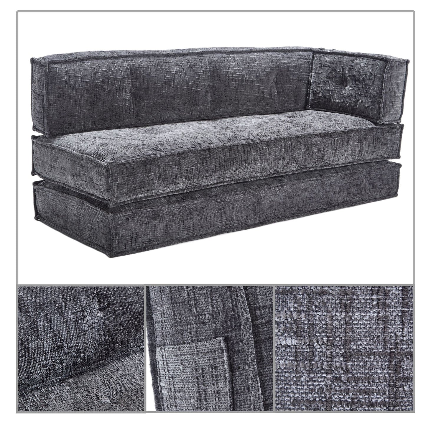 Canapé sans cadre de style moderne avec poches latérales de rangement et rembourrage en mousse haute résilience, tissu chenille