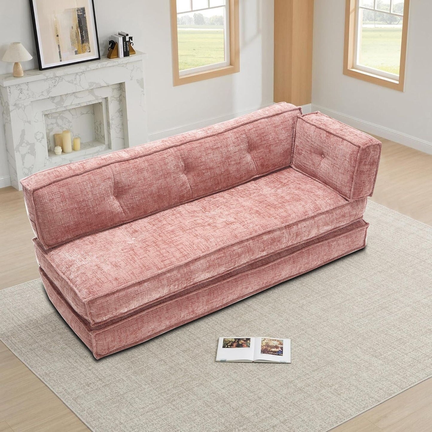 Canapé sans cadre de style moderne avec poches latérales de rangement et rembourrage en mousse haute résilience, tissu chenille