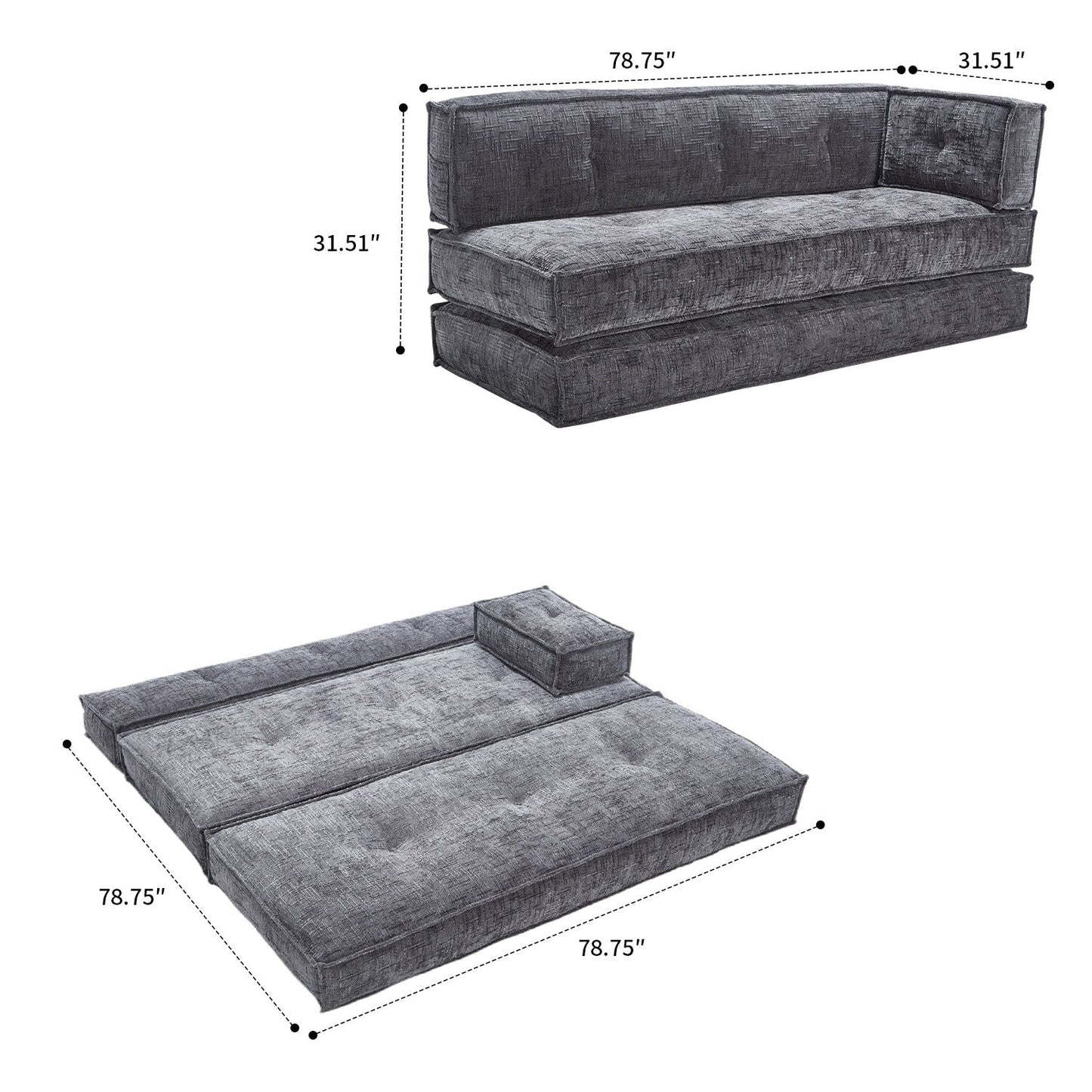 Canapé sans cadre de style moderne avec poches latérales de rangement et rembourrage en mousse haute résilience, tissu chenille