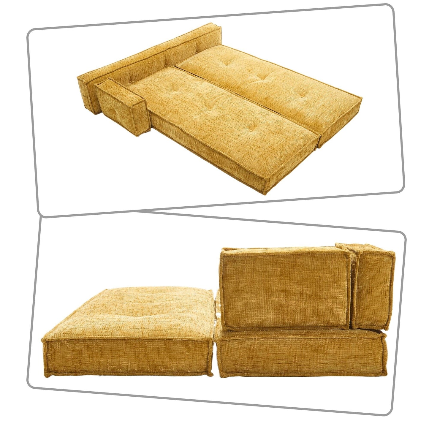 Canapé sans cadre de style moderne avec poches latérales de rangement et rembourrage en mousse haute résilience, tissu chenille