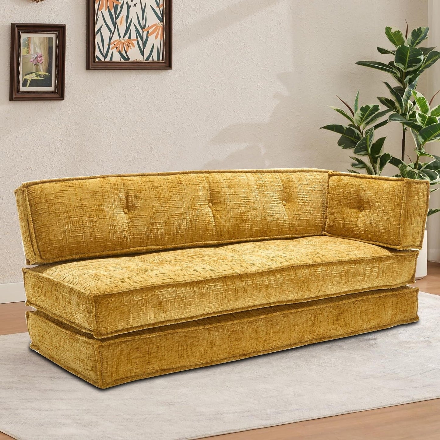 Canapé sans cadre de style moderne avec poches latérales de rangement et rembourrage en mousse haute résilience, tissu chenille