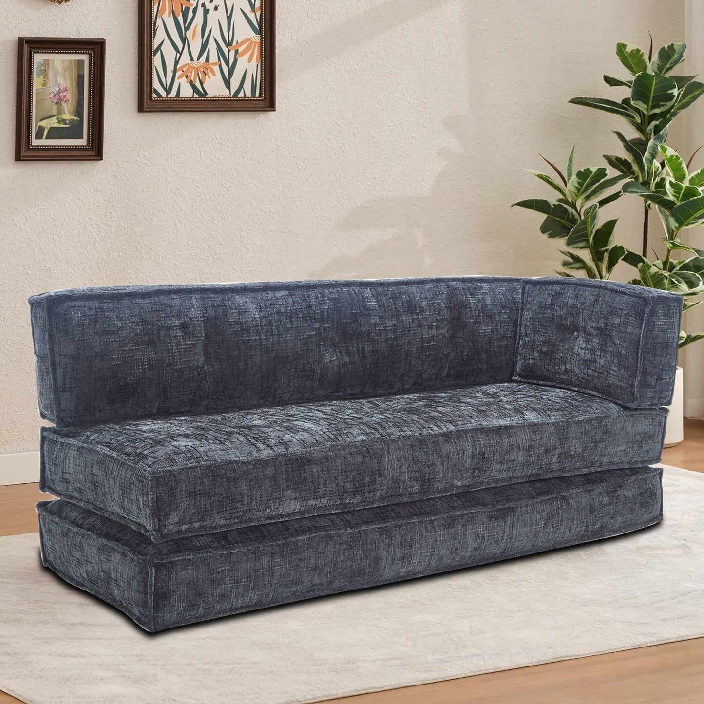 Canapé sans cadre de style moderne avec poches latérales de rangement et rembourrage en mousse haute résilience, tissu chenille