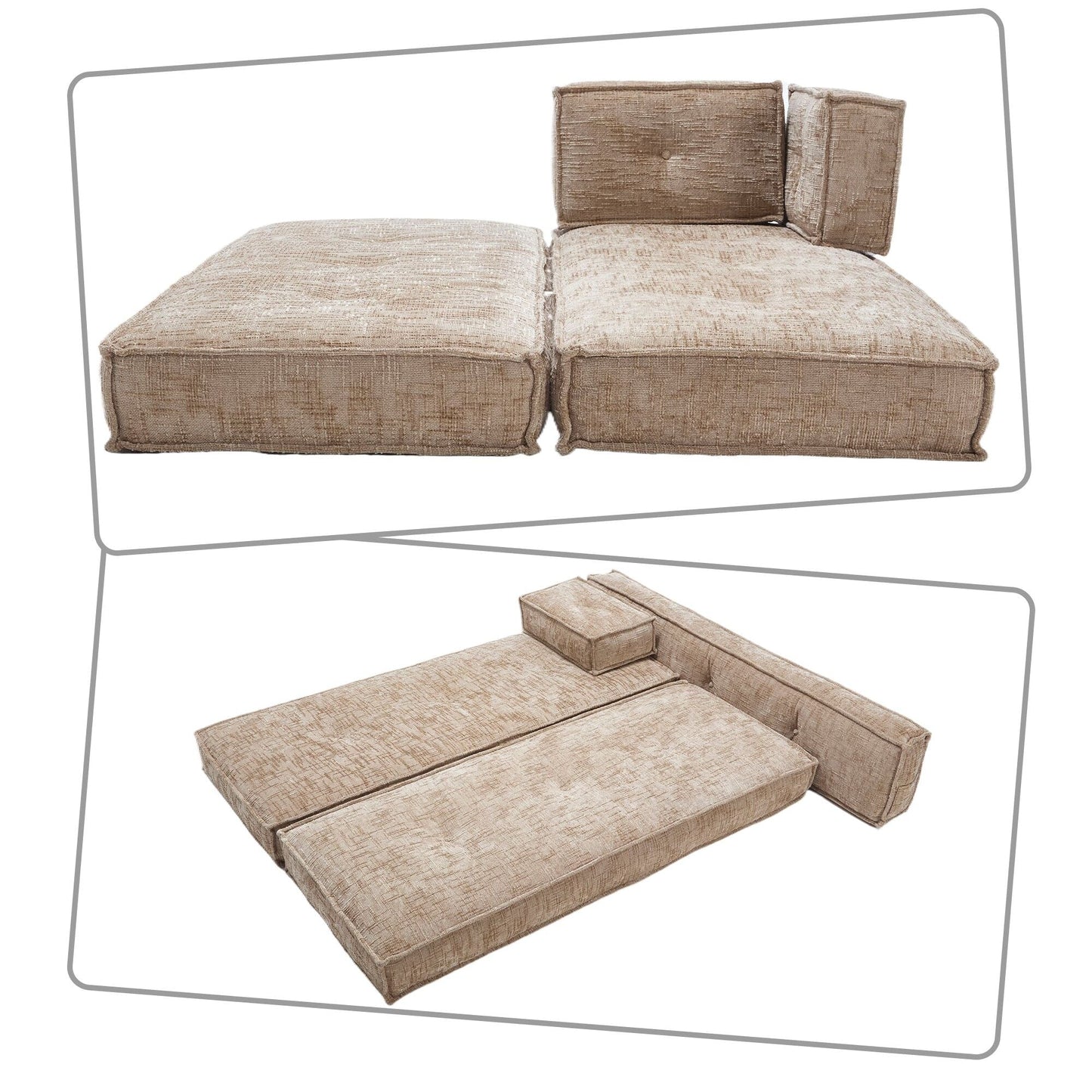 Canapé sans cadre de style moderne avec poches latérales de rangement et rembourrage en mousse haute résilience, tissu chenille