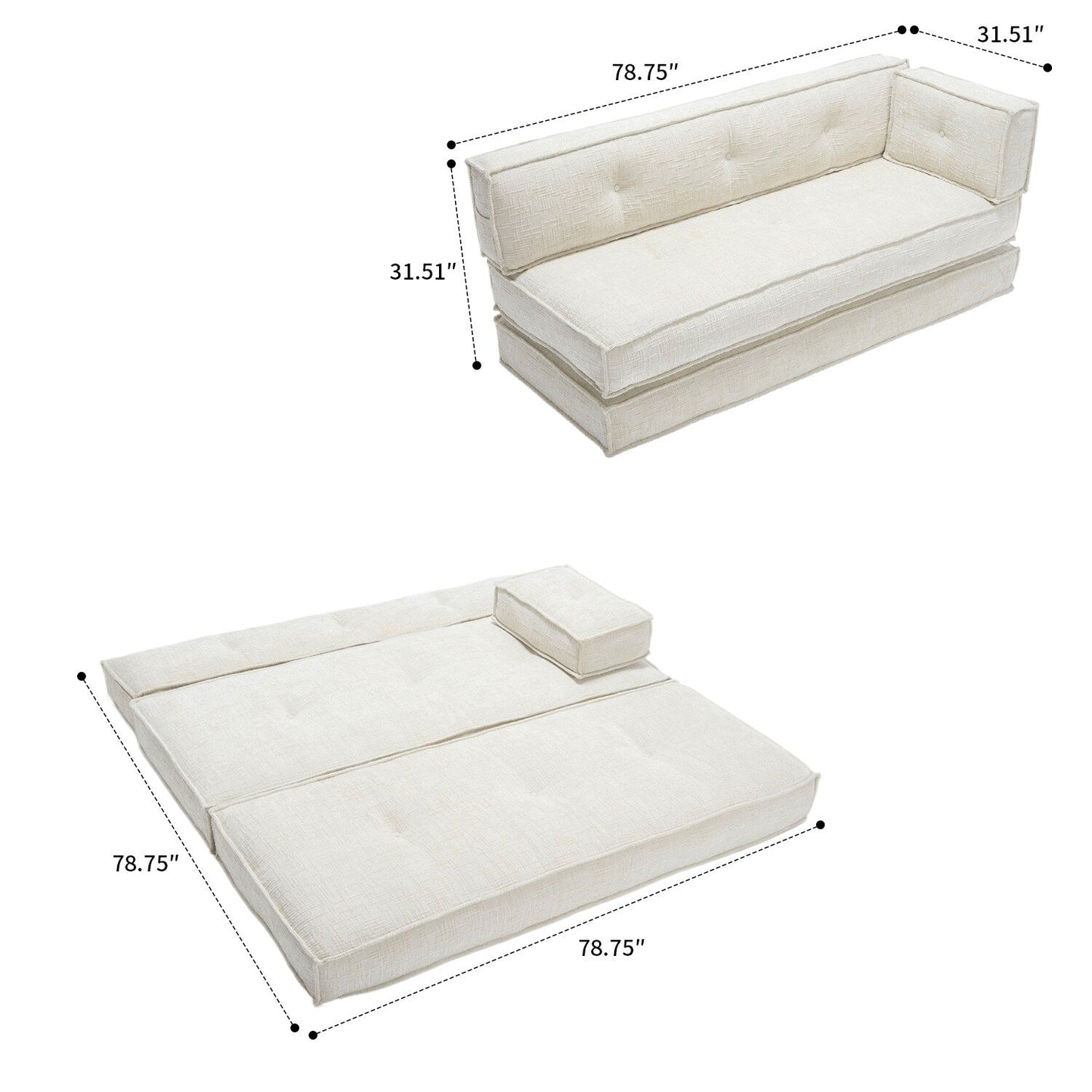 Canapé sans cadre de style moderne avec poches latérales de rangement et rembourrage en mousse haute résilience, tissu chenille