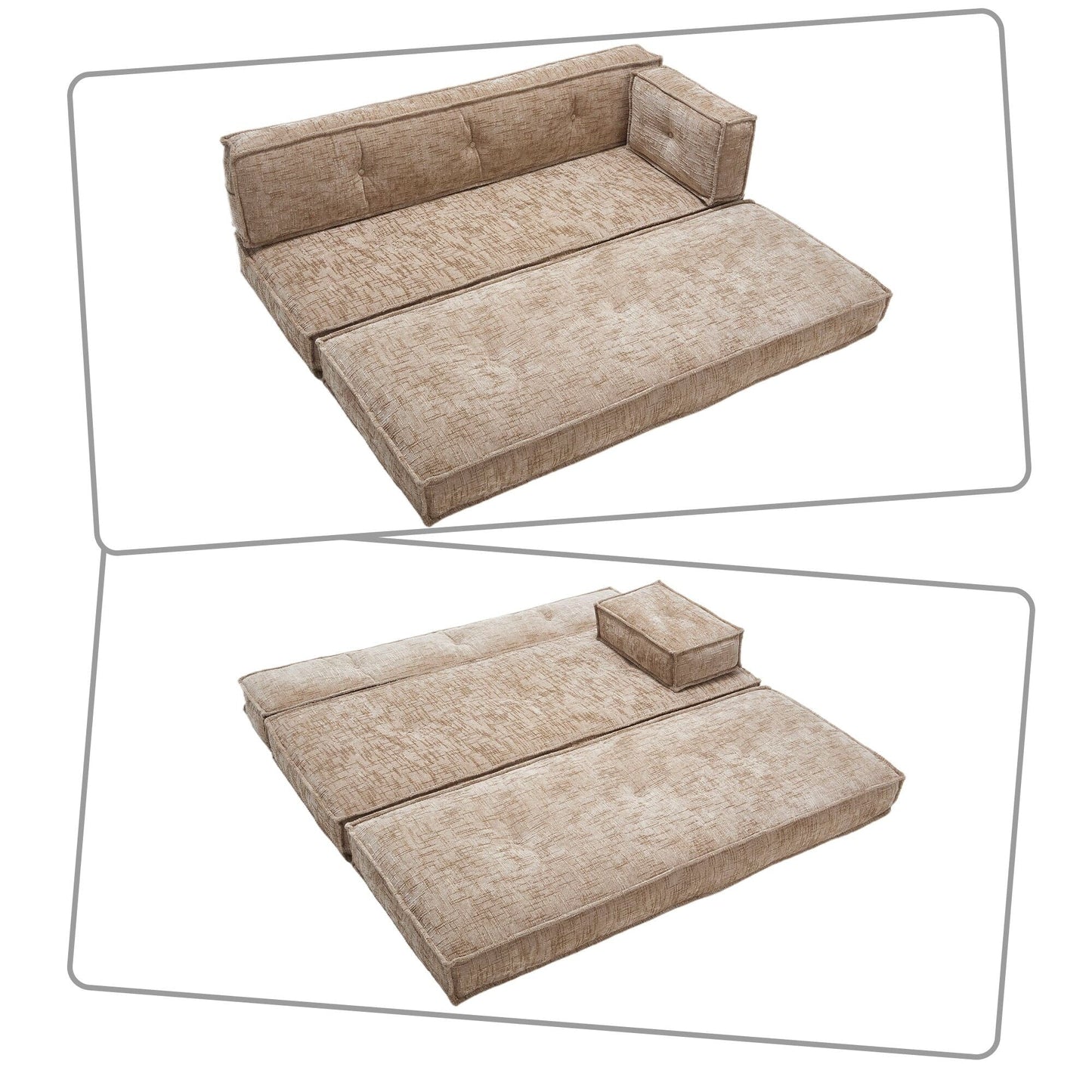 Canapé sans cadre de style moderne avec poches latérales de rangement et rembourrage en mousse haute résilience, tissu chenille