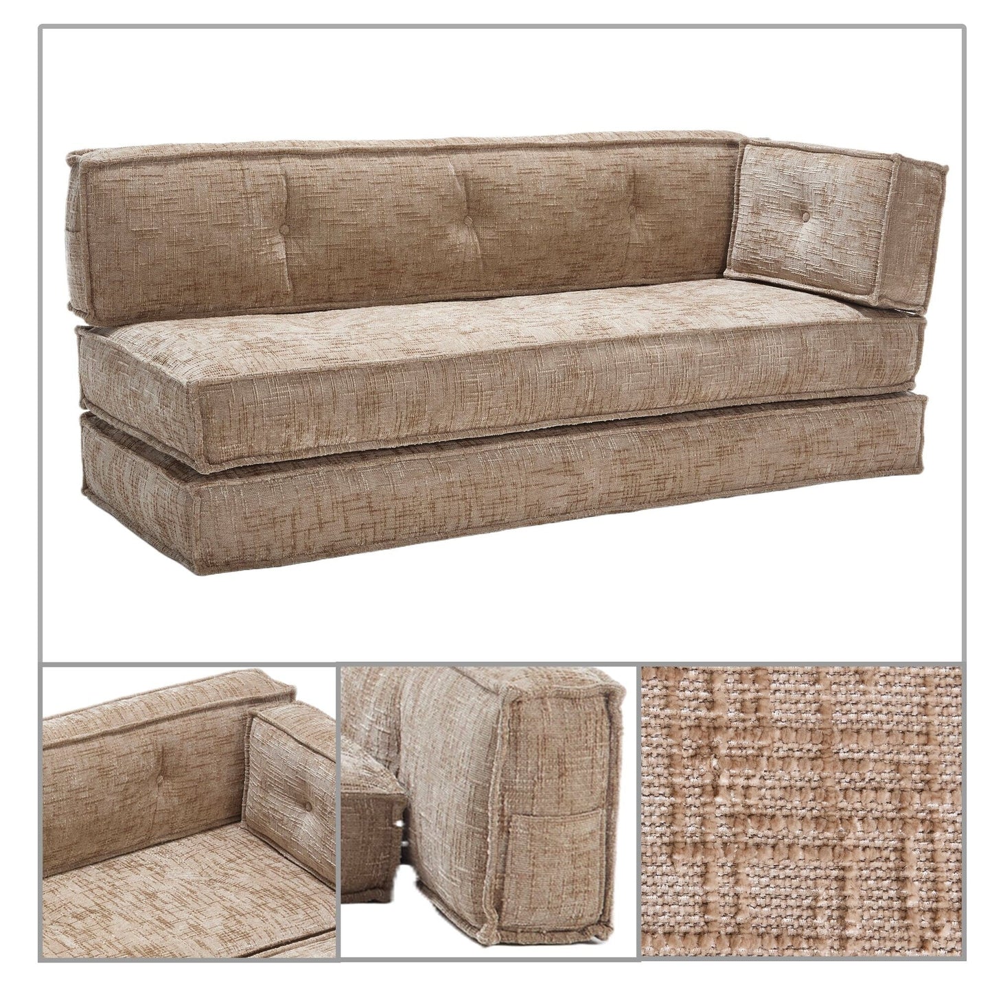 Canapé sans cadre de style moderne avec poches latérales de rangement et rembourrage en mousse haute résilience, tissu chenille