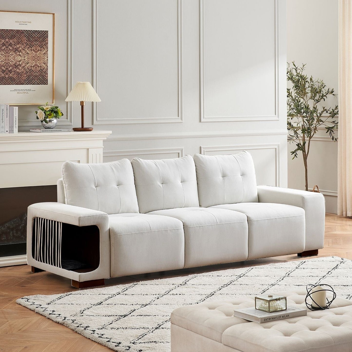 Canapé moderne adapté aux animaux de compagnie avec niche et rembourrage en mousse haute résilience pour salon d'hôtel