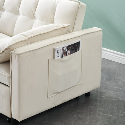 Canapé moderne en velours, canapé-lit gigogne, petit canapé décontracté avec dossier, poches, canapé-lit convertible 3 en 1.