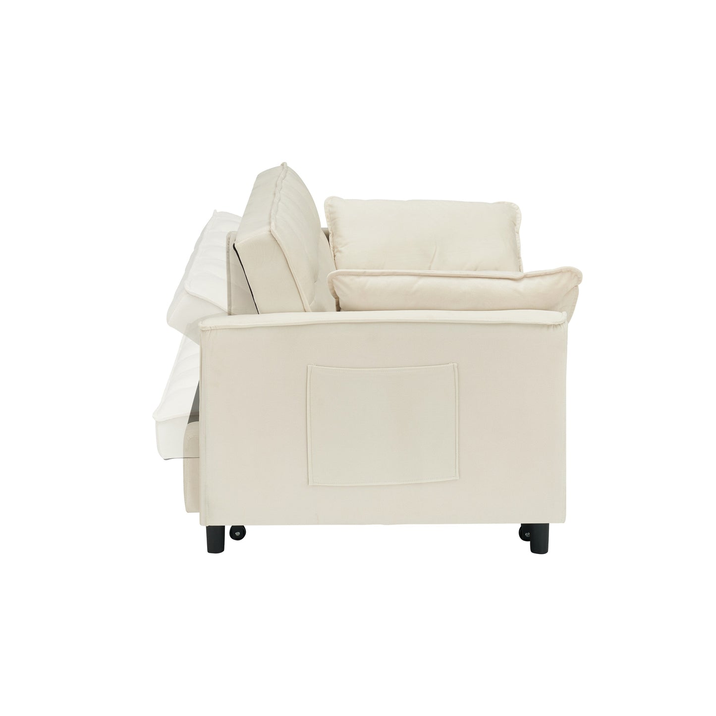 Canapé moderne en velours, canapé-lit gigogne, canapé décontracté avec dossier, avec oreiller, poches, canapé-lit convertible 3 en 1