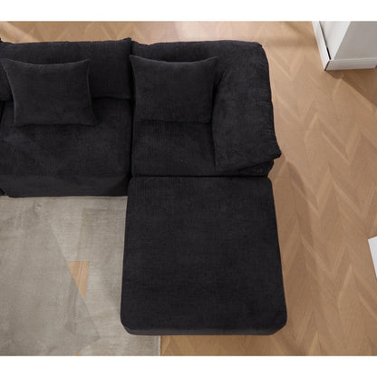 Canapé-lit convertible modulaire 5 pièces avec pouf et oreillers pour le salon