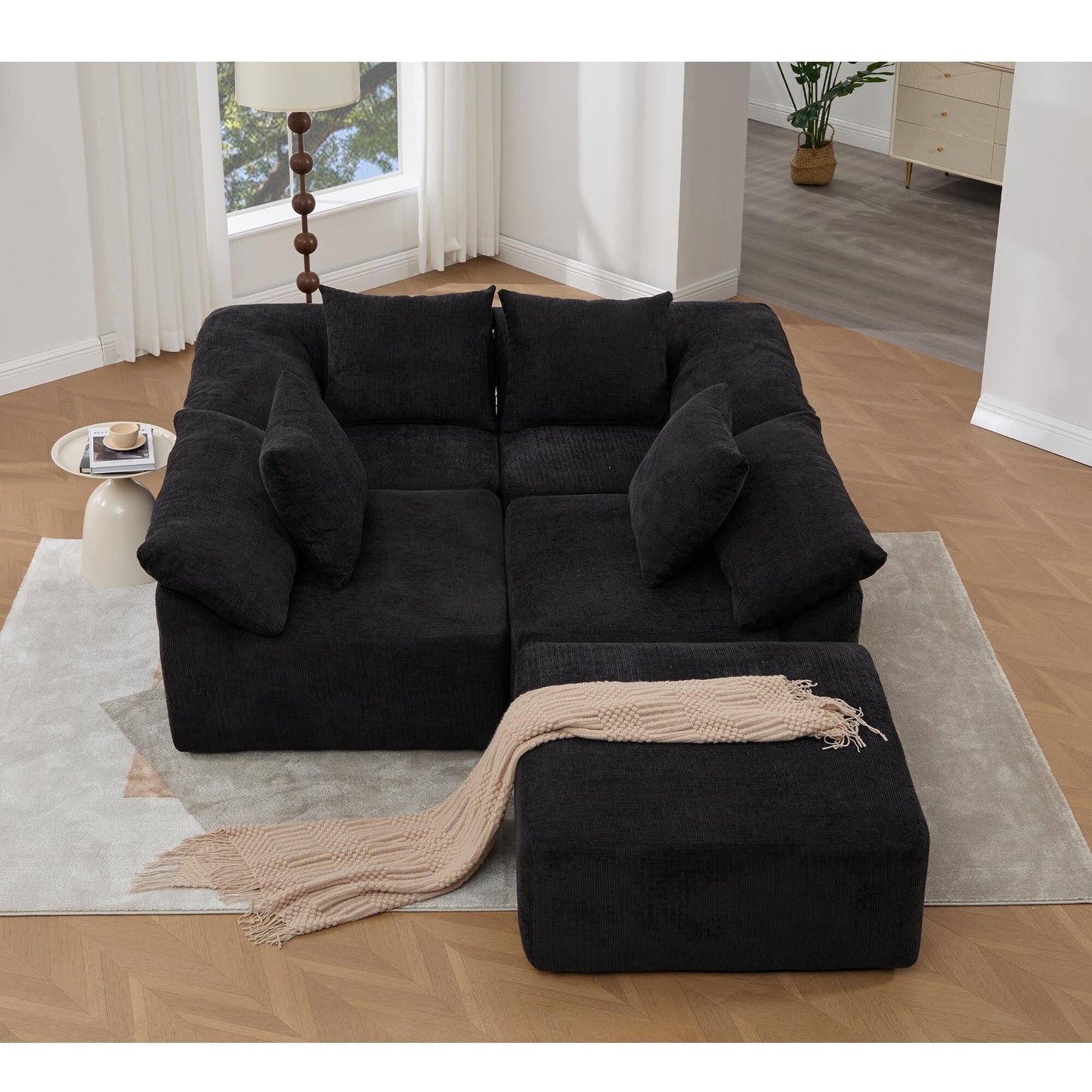 Canapé-lit convertible modulaire 5 pièces avec pouf et oreillers pour le salon