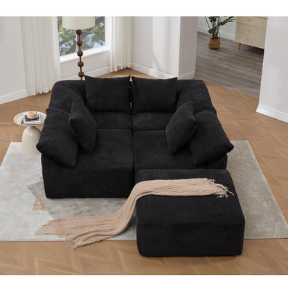 Canapé-lit convertible modulaire 5 pièces avec pouf et oreillers pour le salon