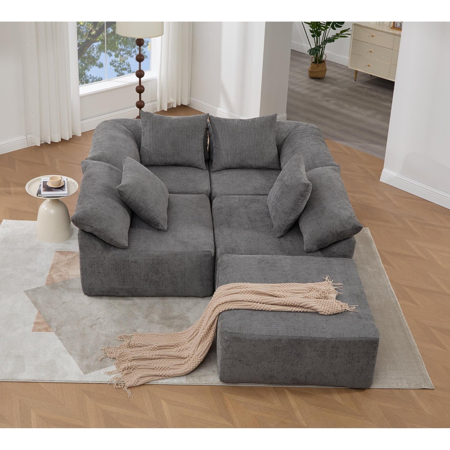 Canapé-lit convertible modulaire 5 pièces avec pouf et oreillers pour le salon