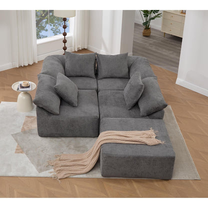 Canapé-lit convertible modulaire 5 pièces avec pouf et oreillers pour le salon