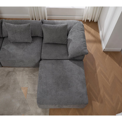 Canapé-lit convertible modulaire 5 pièces avec pouf et oreillers pour le salon