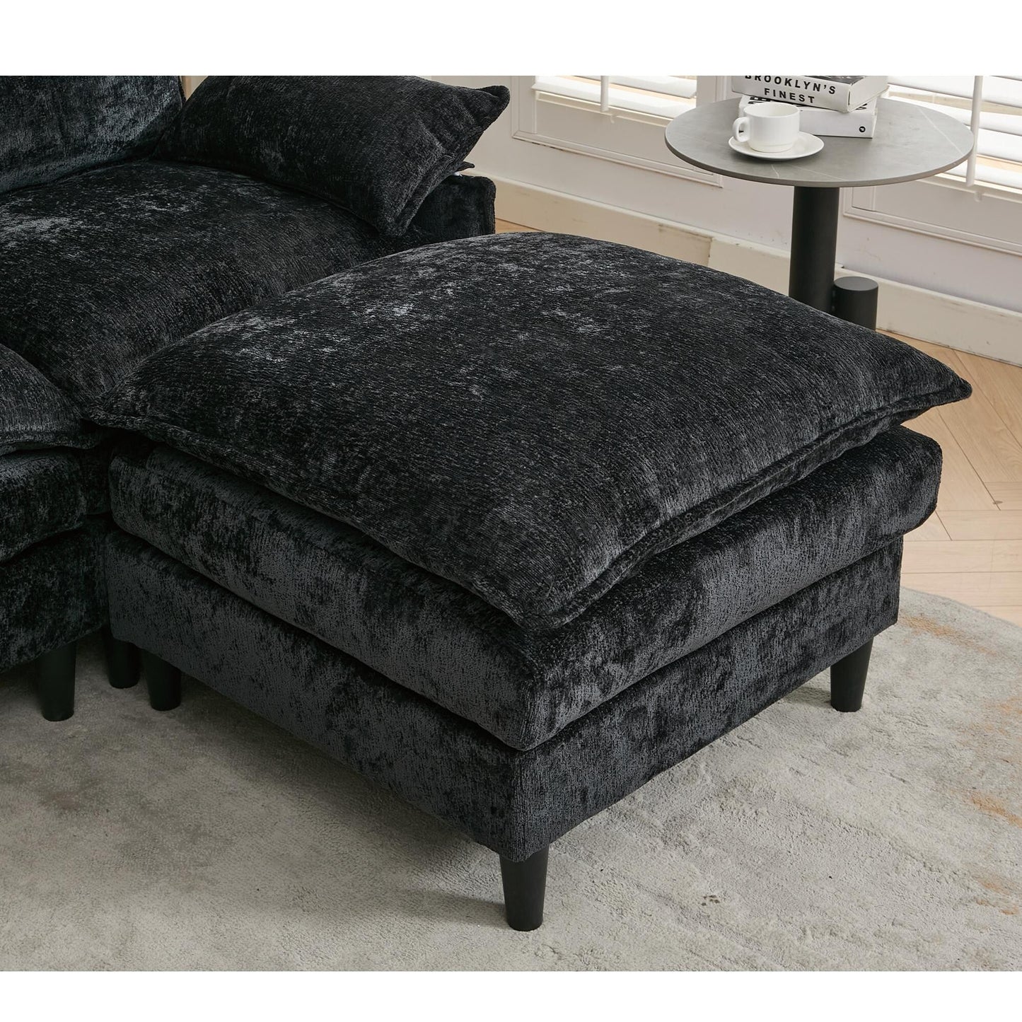 Canapé modulable en U 6 places avec pouf amovible et accoudoirs pour salon et appartement