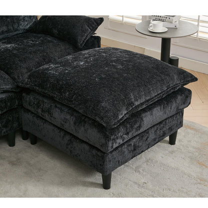 Canapé modulable en U 6 places avec pouf amovible et accoudoirs pour salon et appartement