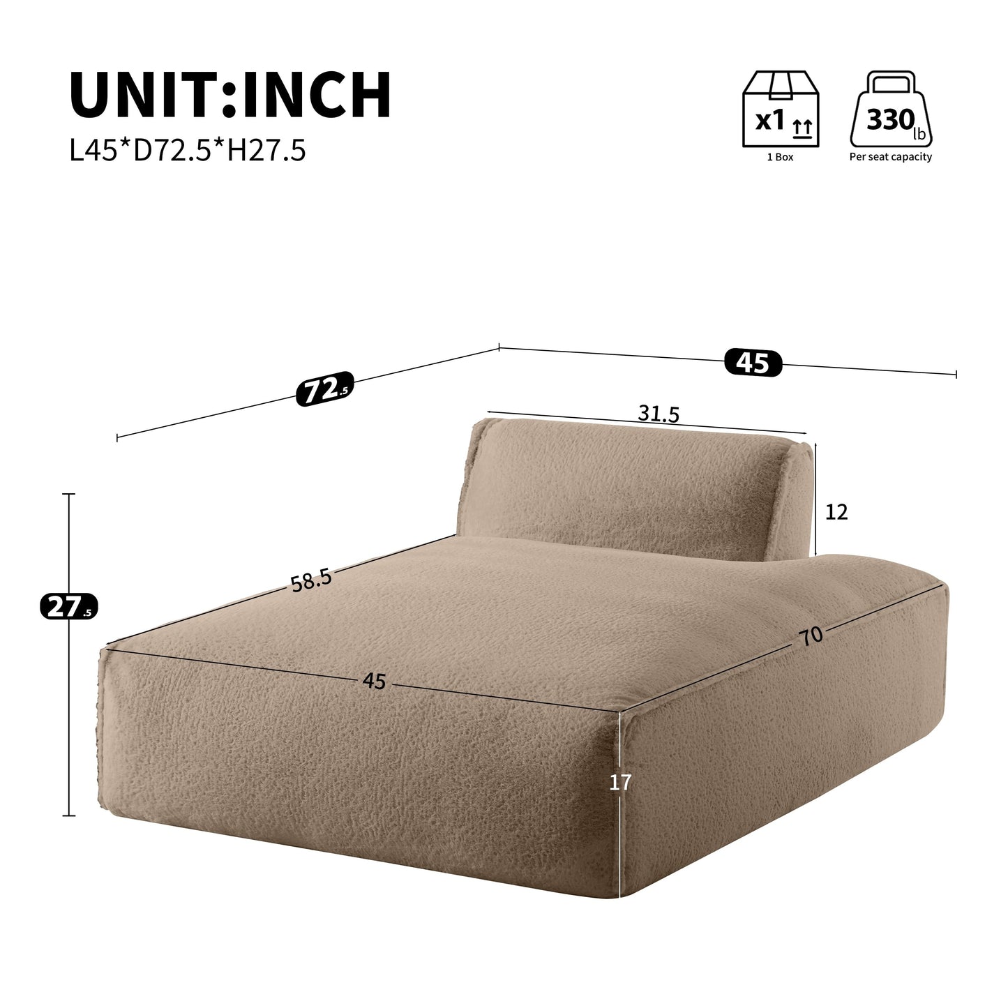 Canapé-lit modulaire de 72 pouces entièrement compressé avec design sans cadre pour salon, aucun assemblage requis
