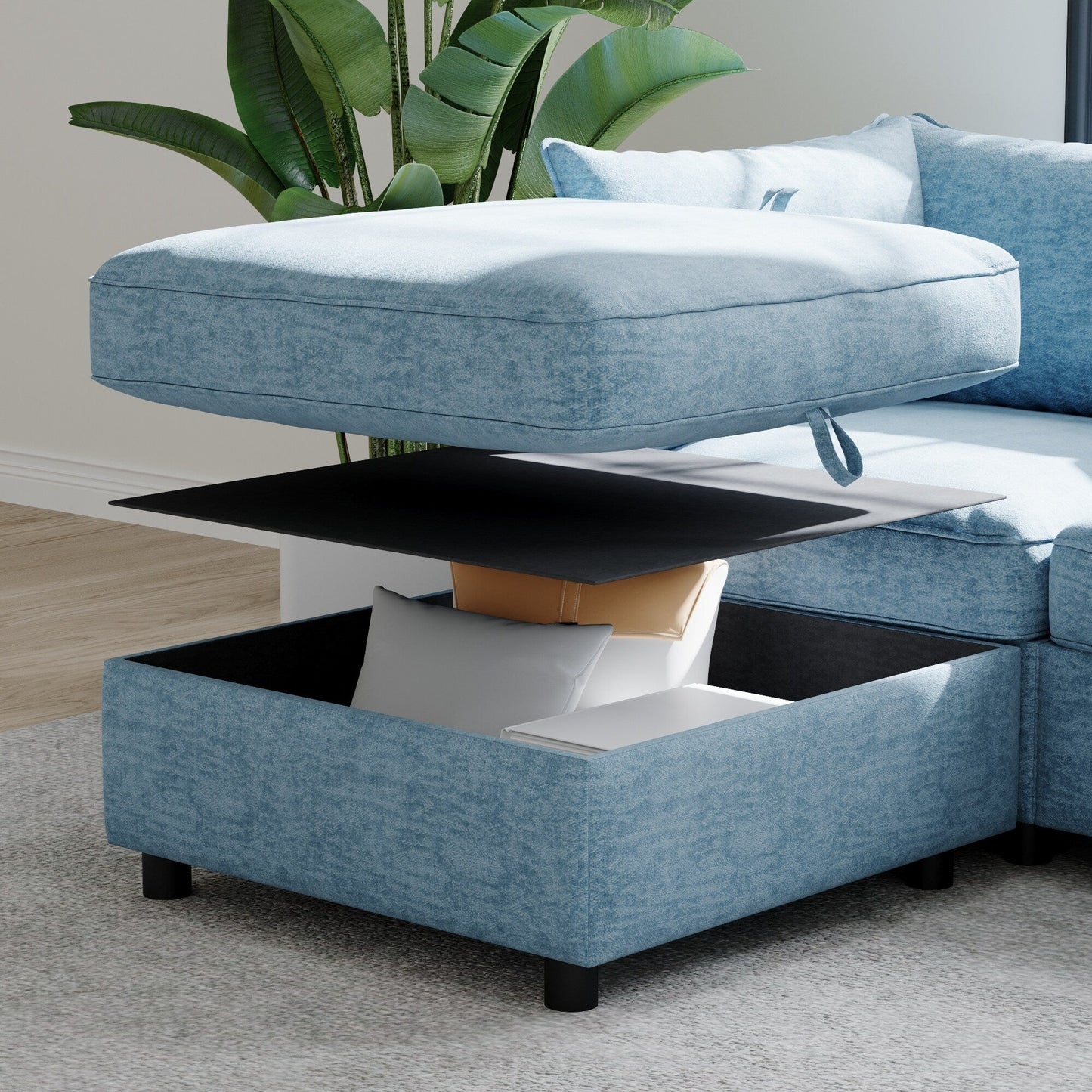 Canapé modulaire en tissu sans accoudoirs, convertible, sectionnel, avec rangement dissimulé, pour salon