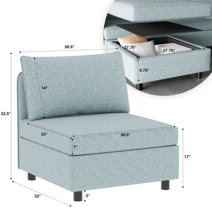 Canapé modulaire en tissu sans accoudoirs, convertible, sectionnel, avec rangement dissimulé, pour salon