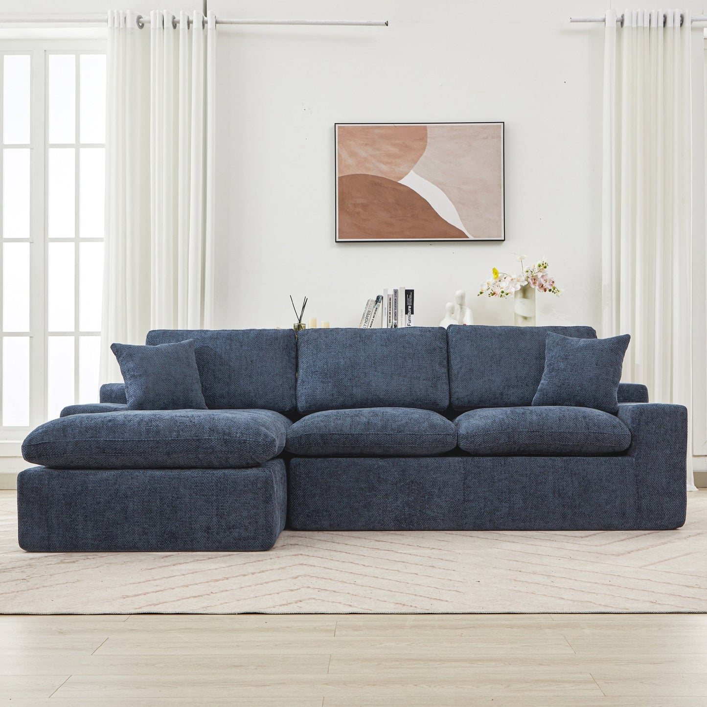 Canapé modulaire Cloud en chenille avec coussins double épaisseur, rangement latéral et oreillers assortis pour le salon